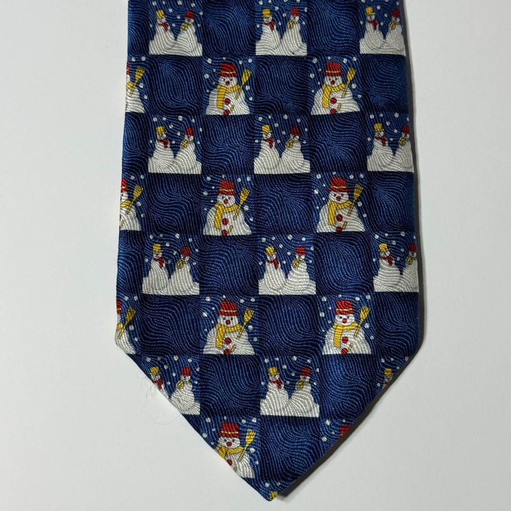 Jos. A. Bank Blue Silk Snowman Holiday Necktie Made in Italy Christmas Tie